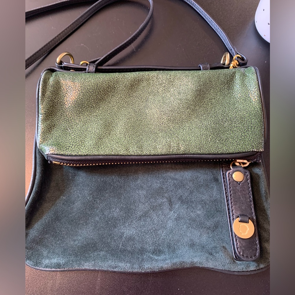 Mayle Green and Black Crossbody Bag, Designer,luxury,suede,leather